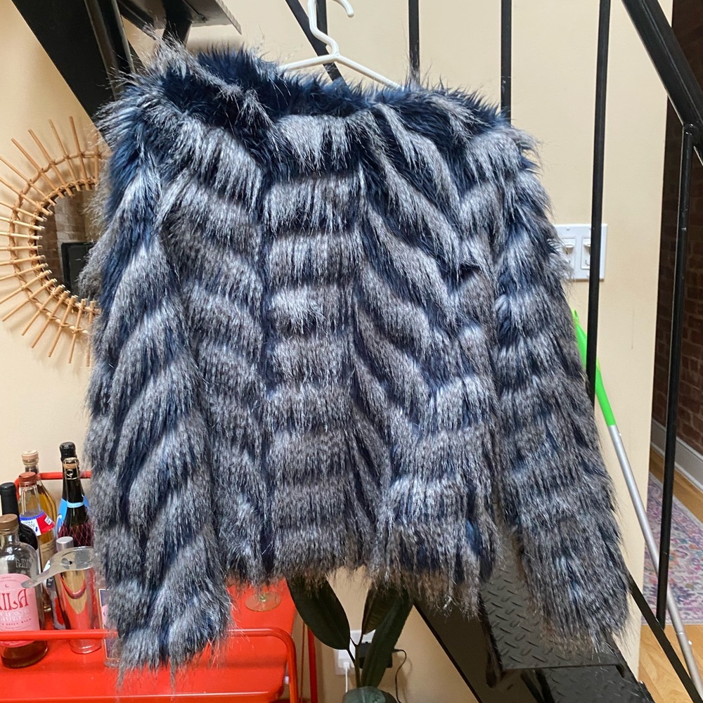 La Fiorentina Faux Fur Teddy Jacket in Blue and Gray